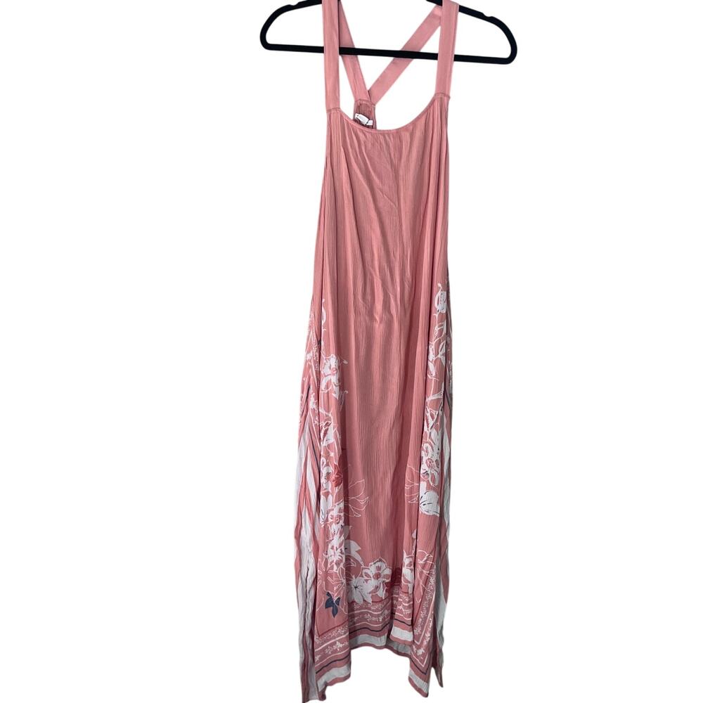 O’Neill Racerback Crepe Maxi Dress Floral Tropical Large Coral Sleeveless